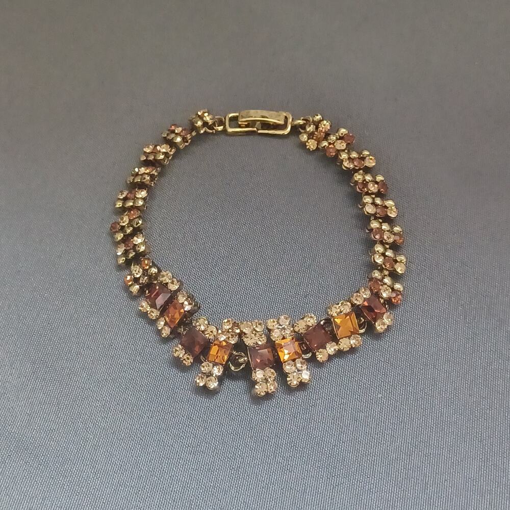 Amber Topaz Stone Fringe Statement Collar Bracelet Foldover Clasp 7.5"